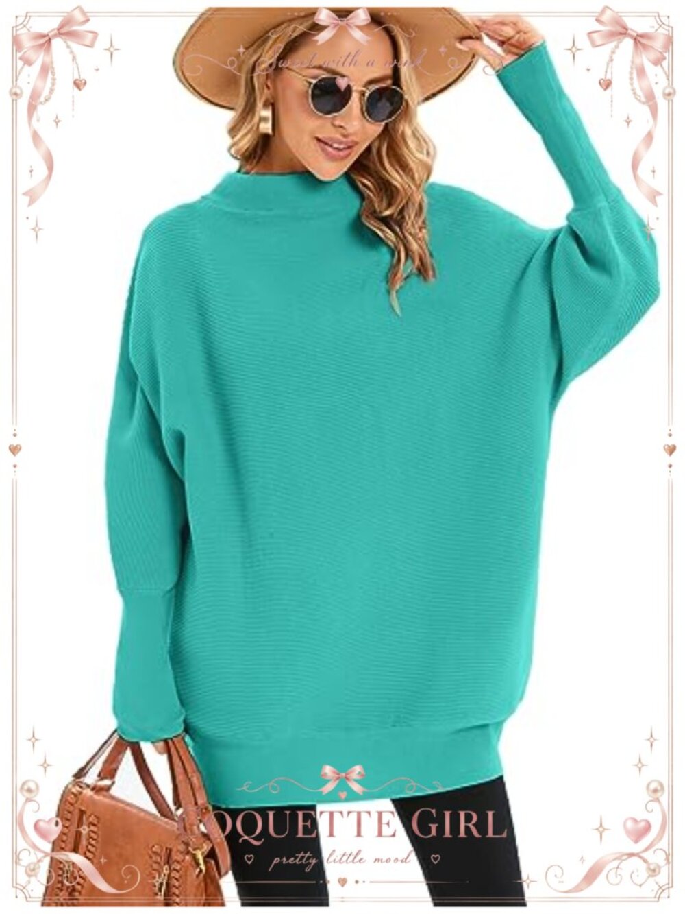 Long Batwing Sleeve High Neck Knit Pullover Sweater